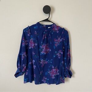 Scanlan Theodore Women’s Blue Purple Floral Silk Button Top Size 4